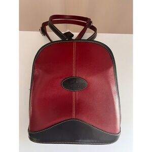 Los Cardales Red Black Leather Backpack Two Tone Contrast Stitch Small Bag